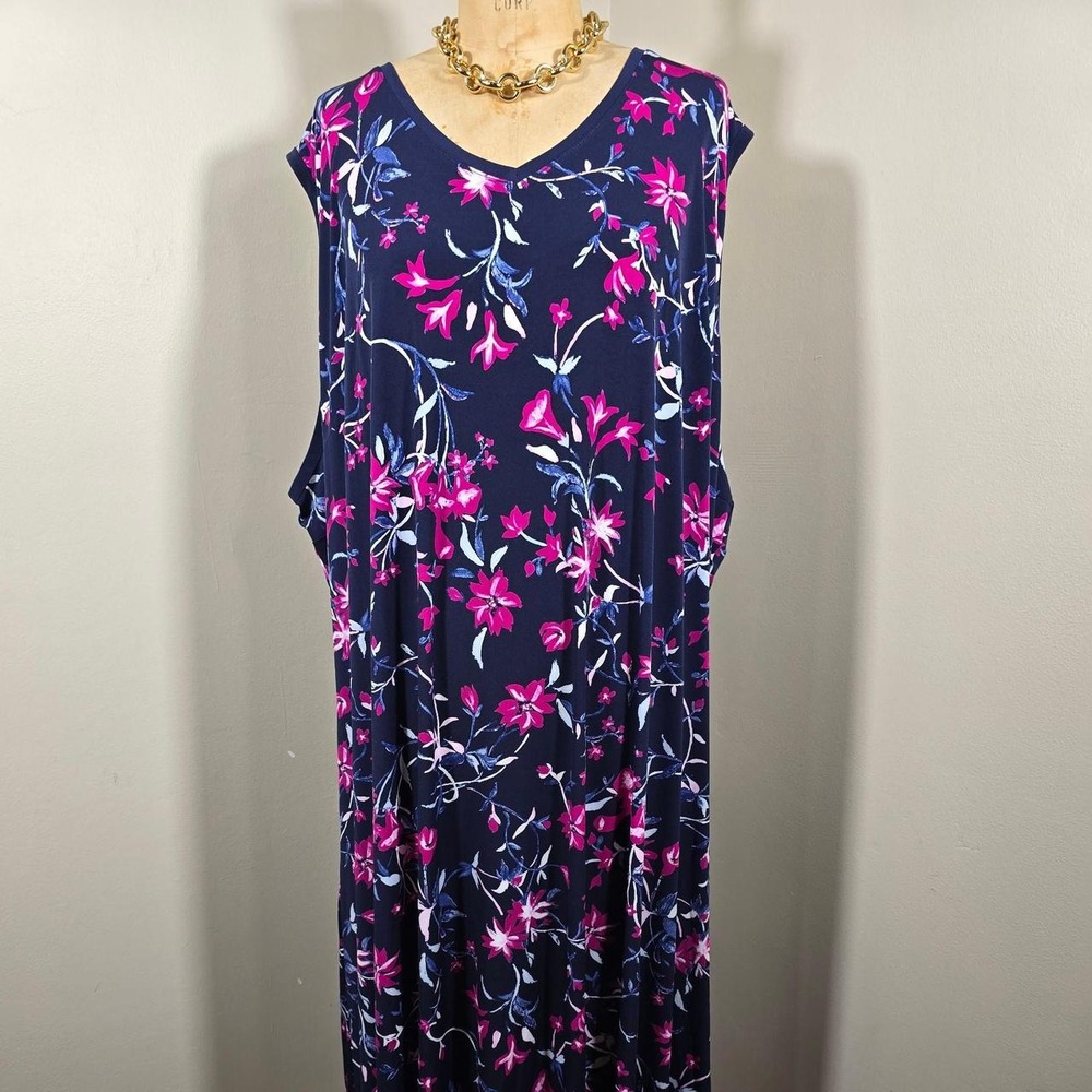 Woman Within navy floral maxi dress size 5X / 38-40